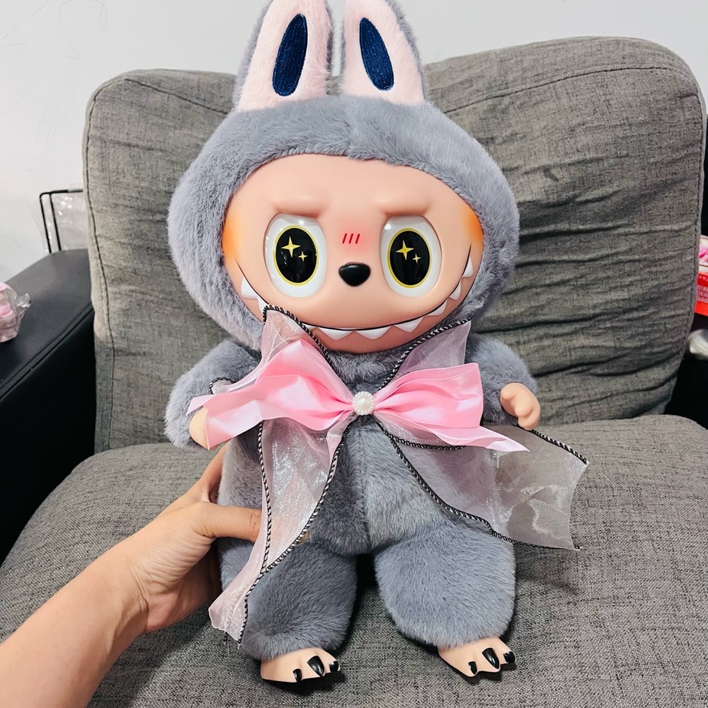 Charming Gray and Pink Bunny Plush Doll